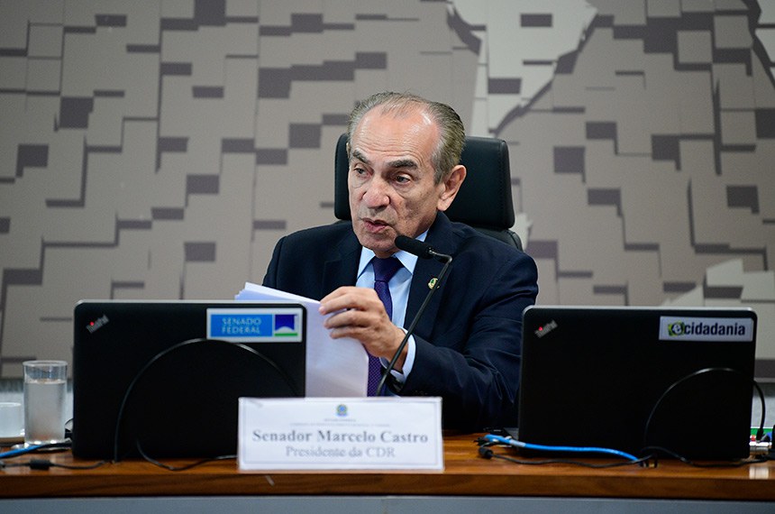 Mesa: 
presidente da CDR, senador Marcelo Castro (MDB-PI), conduz a reunião.