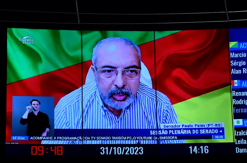 Em pronunciamento via videoconferência, senador Paulo Paim (PT-RS).