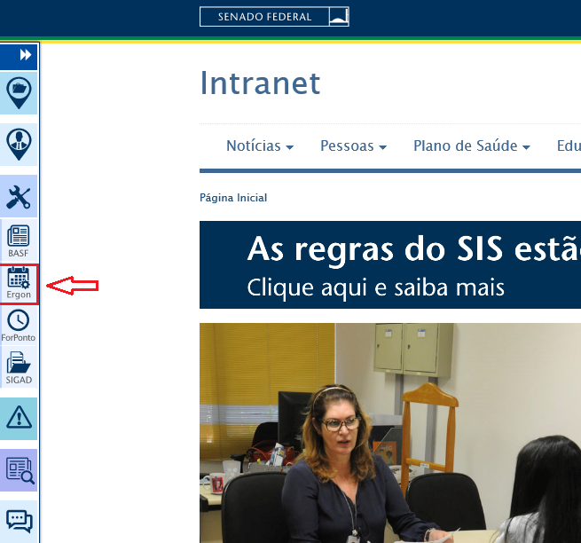 Imagem mostrando onde está localizado o ergon online na intranet