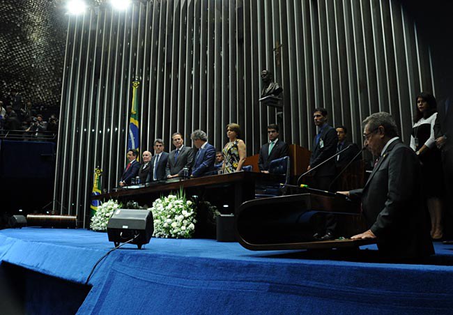 Renan Calheiros dá posse a novos senadores. Foto: Geraldo Magela