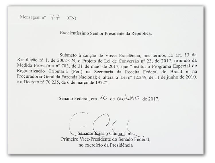 Cássio envia para sanção presidencial novo Refis