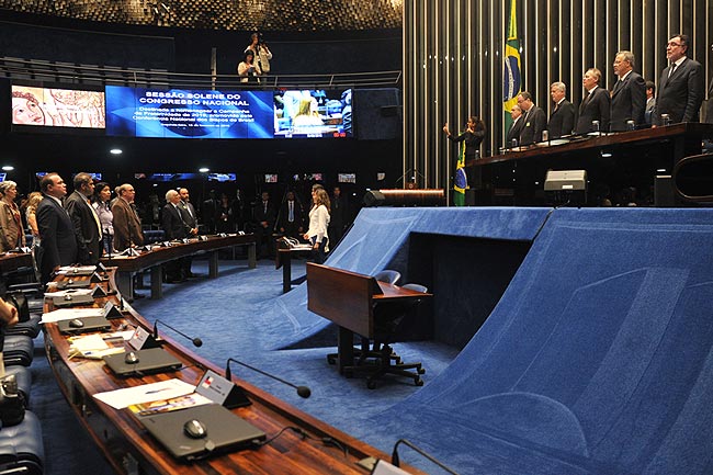 O presidente do Senado, Renan Calheiros (PMDB-AL), prestigiou, nesta segunda-feira (15), a sessão de apresentação da Campanha da Fraternidade 2016 da Conferência Nacional dos Bispos do Brasil (CNBB). Foto: Jane de Araújo