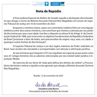 12 11 2021 Nota de repúdio à agressão à ministra STJ Min Assesete Dumont