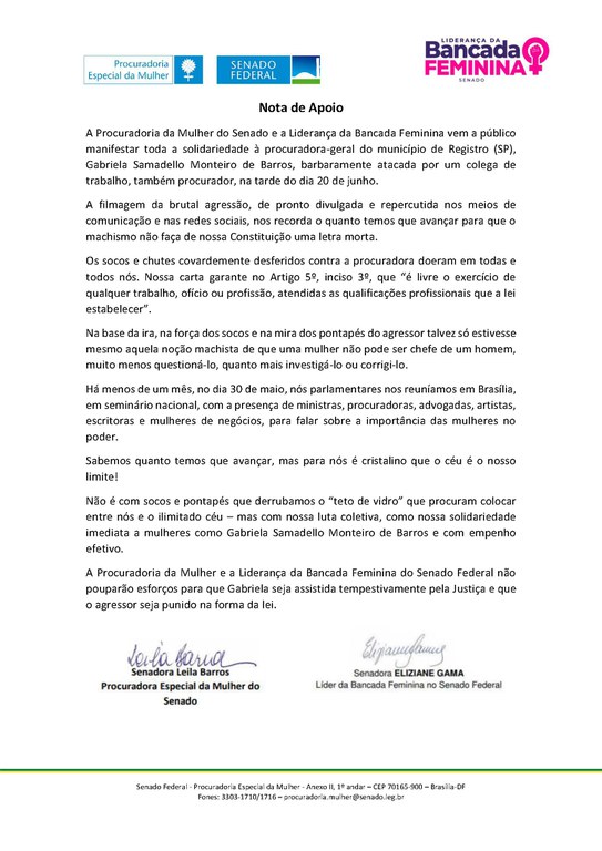 Nota de Apoio Gabriela Samadello Monteiro