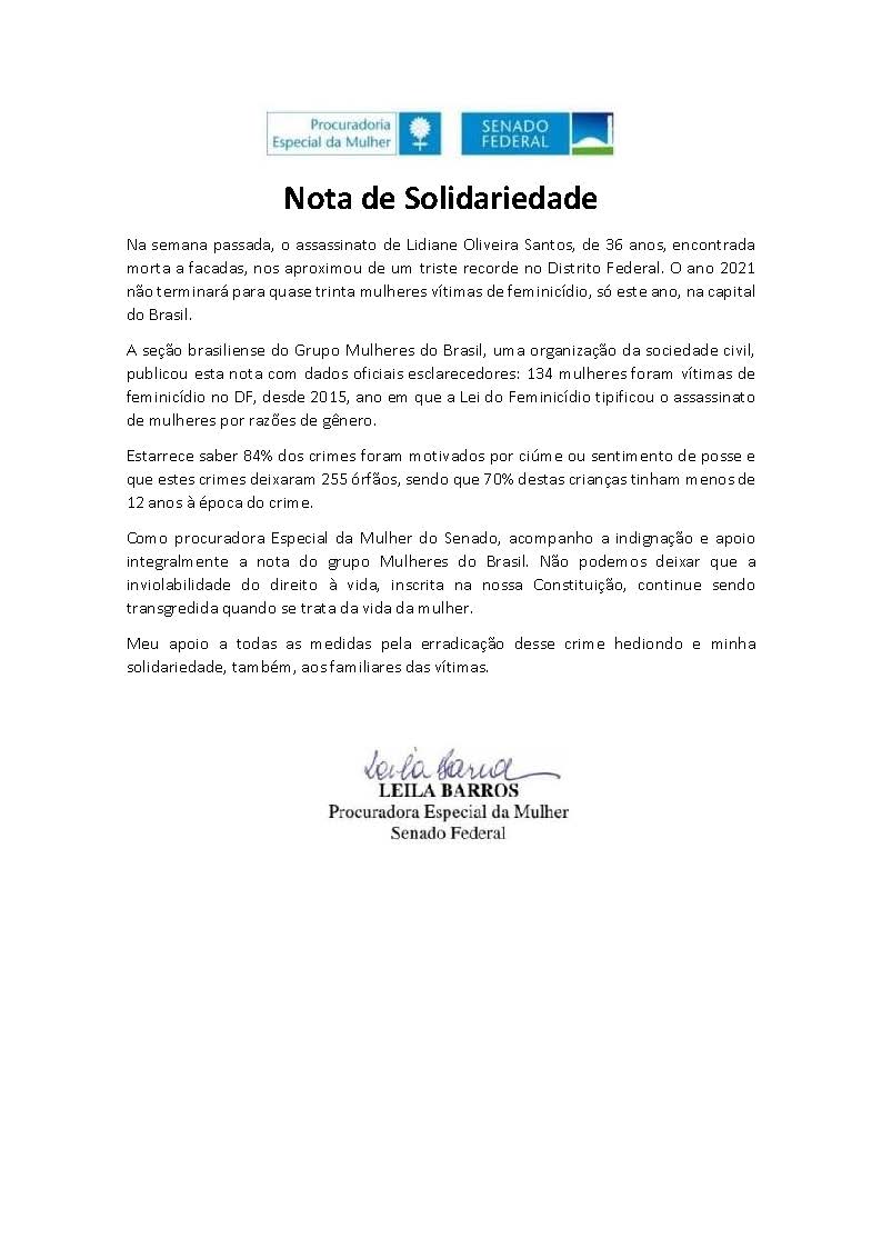 Nota de Solidariedade Lidiane Oliveira Santos