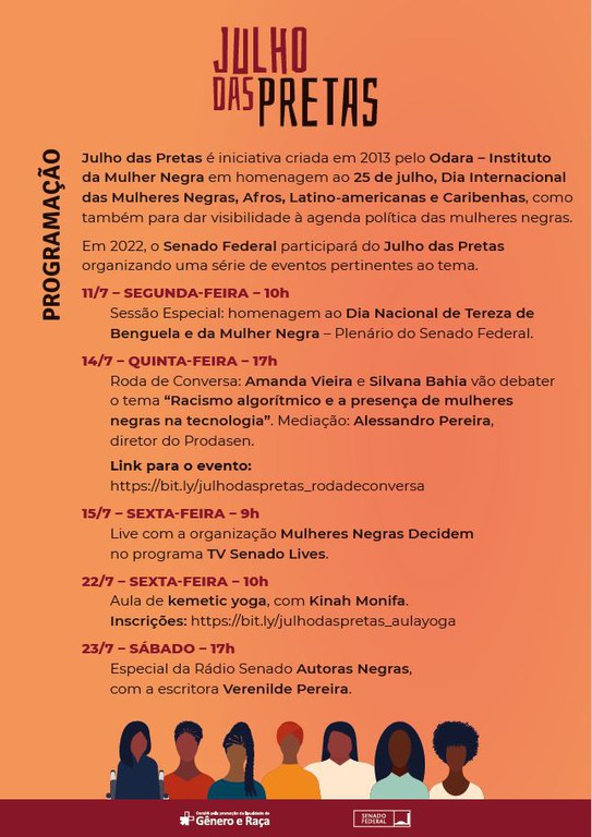 Programação do mês Julho das Pretas