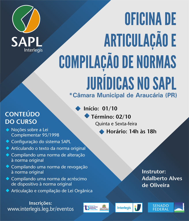 Oficina de Articulação e Compilação de Normas Jurídicas no SAPL - Câmara Municipal de Araucária/PR