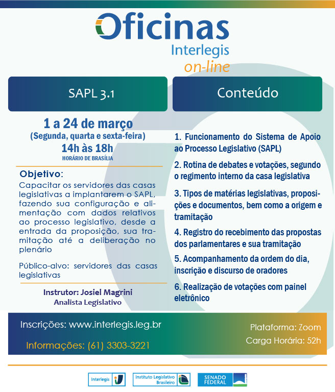 Oficina de Sistema de Apoio ao Processo Legislativo (SAPL) - Turma 02/2023 - "TARDE"