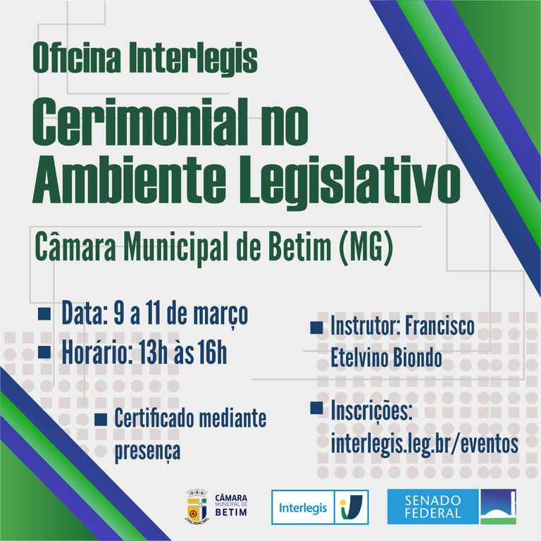 Oficina Interlegis Cerimonial no Ambiente Legislativo - Ao Vivo Turma 1/2021