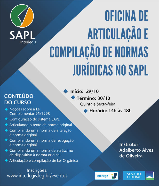 Oficina Interlegis de Articulação e Compilação de Normas Jurídicas no SAPL - Turma 10