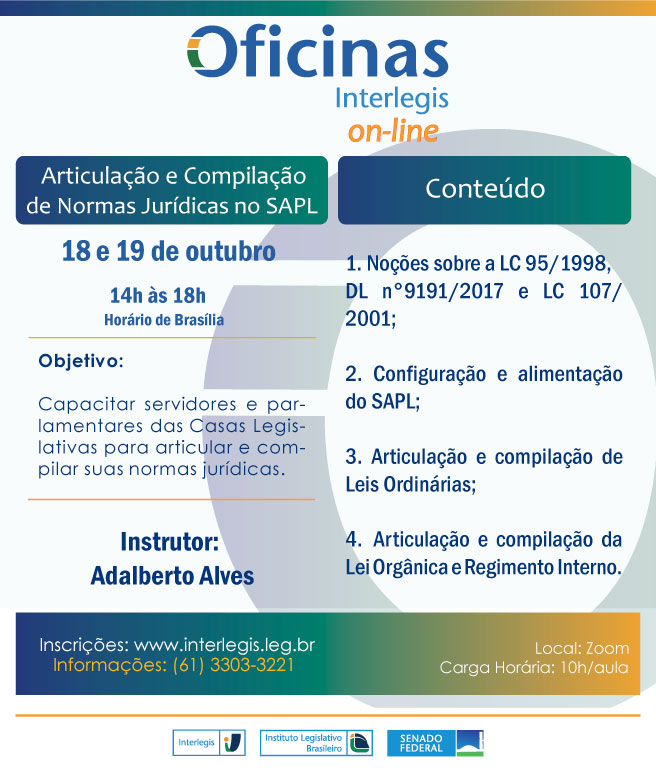 Oficina Interlegis de Articulação e Compilação de Normas Jurídicas no SAPL - Turma 7/2021