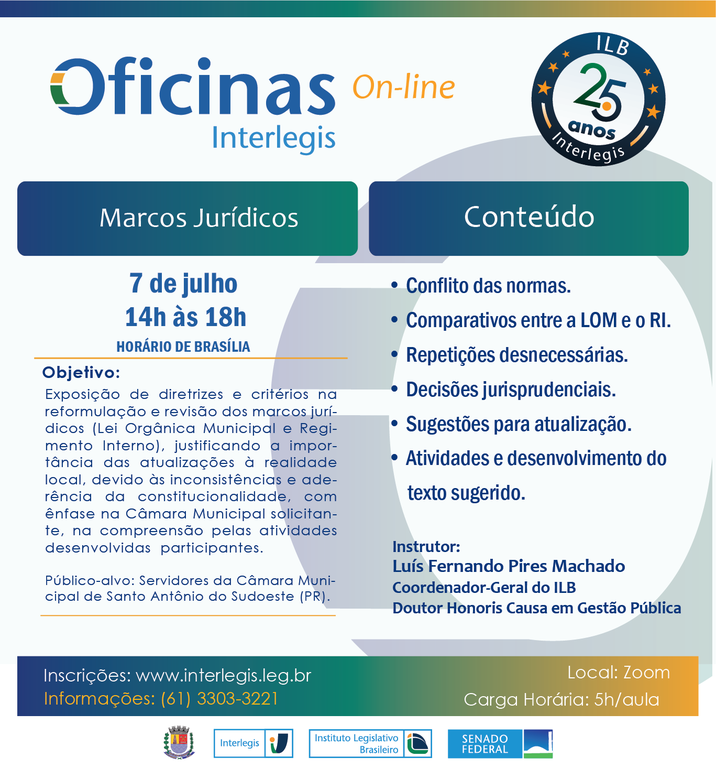Oficina Interlegis de Marcos Jurídicos - Câmara Municipal de Santo Antônio do Sudoeste(PR) Turma 13/22.