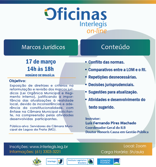 Oficina Interlegis de Marcos Jurídicos - Turma 4/2022 - Câmara Municipal de Lagoa da Prata (MG)