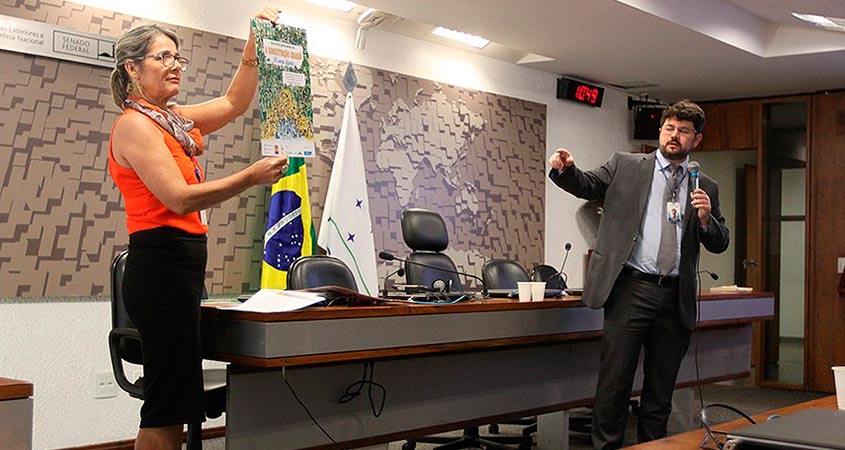 Simonete Queiroz da Silva, da equipe do Jovem Senador, participa da recepção aos nigerianos no plenário da CRE