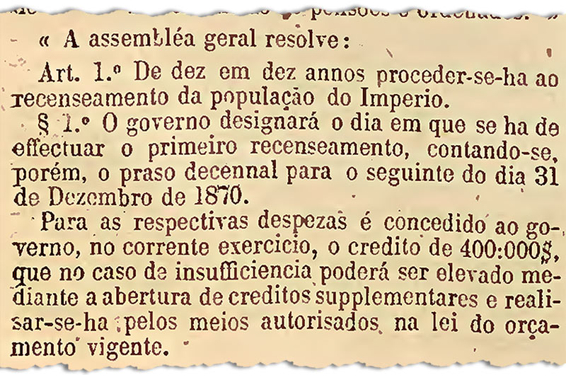 Projeto de lei aprovado pela Câmara e pelo Senado em 1870 determinando a realização do Censo (imagem: Arquivo do Senado)