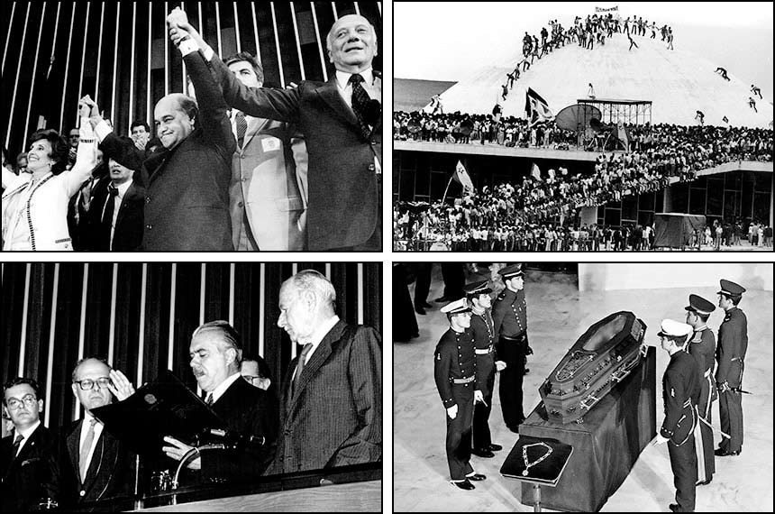 De janeiro a abril de 1985, acontecimentos extraordinários: Tancredo vence, o povo comemora em Brasília, Sarney toma posse como vice e Tancredo é velado no Planalto