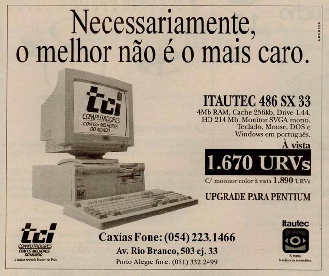 Anúncio comercial publicado em jornal em 1994 mostra preço em URV