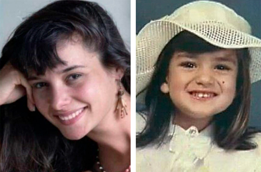 A atriz Daniella Perez e a menina Miriam Brandão, assassinadas em dezembro de 1992 (fotos: arquivos de família)