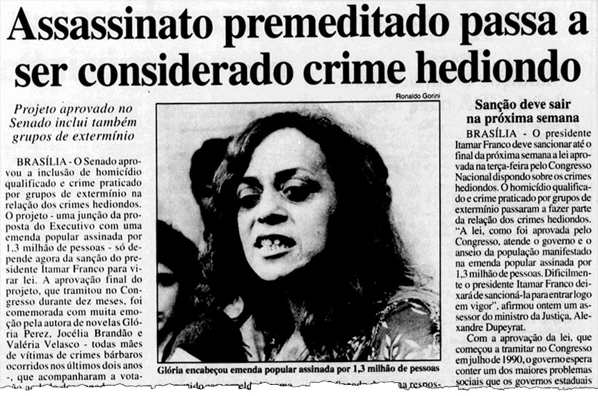 Jornal Tribuna da Imprensa noticia em 1994 a aprovação da proposta da novelista Gloria Perez  (imagem: Biblioteca Nacional Digital)