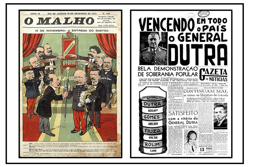 Imprensa noticia posse do marechal Hermes, em 1910, e vit&oacute;ria do general Dutra, em 1945: militares que chegaram &agrave; Presid&ecirc;ncia pelo voto popular