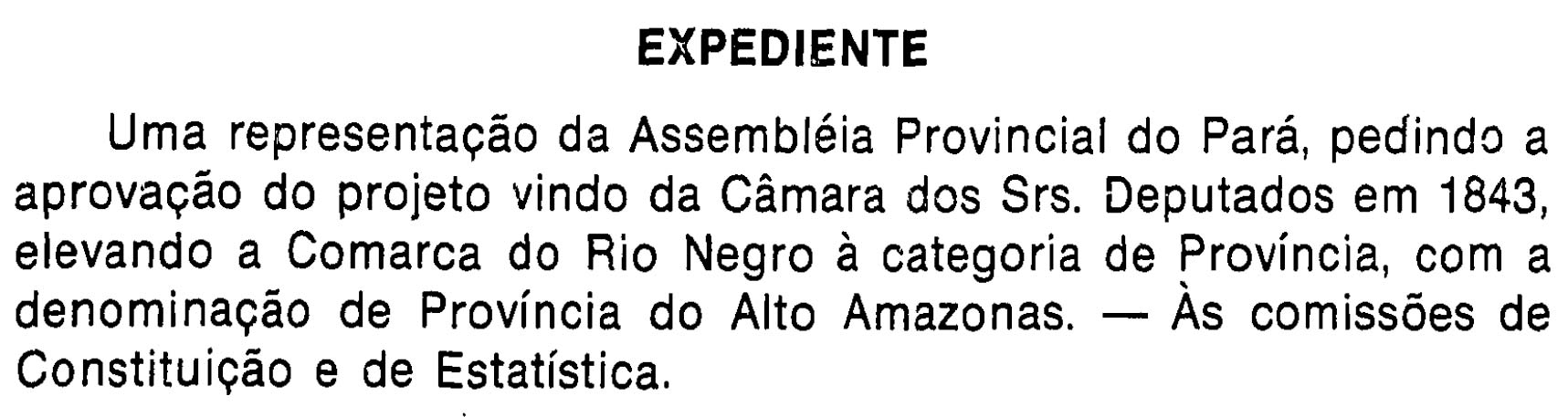 Representação enviada ao Senado pelos deputados provinciais do Pará em 1850 pedindo a emancipação do Amazonas