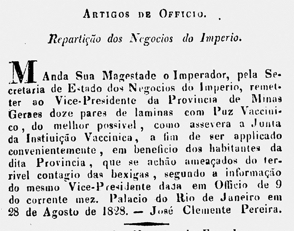 Ato do governo de 1828: varíola foi alvo de política pública desde o início do século 19 (imagem: Biblioteca Nacional)