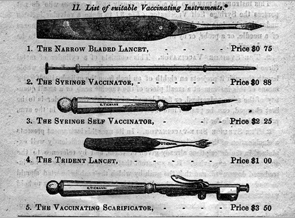 Instrumentos de vacinação do fim do século 19 (imagem: The College of Physicians of Philadelphia)