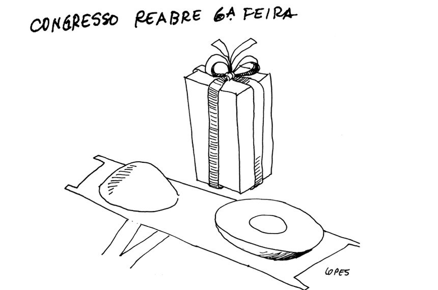 Charge publicada em 1977 critica o Pacote de Abril, imposto pela ditadura militar