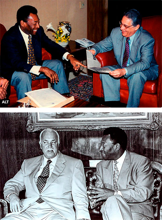 O ministro Pelé com os presidentes da República, Fernando Henrique Cardoso, e do Senado, Antônio Carlos Magalhães