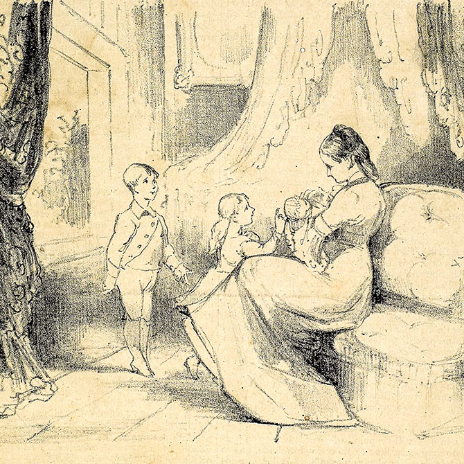 Bela, recatada e do lar: charge de 1879 retrata o que seria a "verdadeira mulher" (imagem: O Diabo a Quatro/Arquivo Nacional)