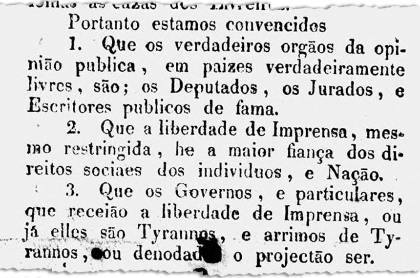 Jornal Astrea faz crítica ao autoritarismo de D. Pedro I sem citar o nome do imperador (imagem: Biblioteca Nacional Digital)