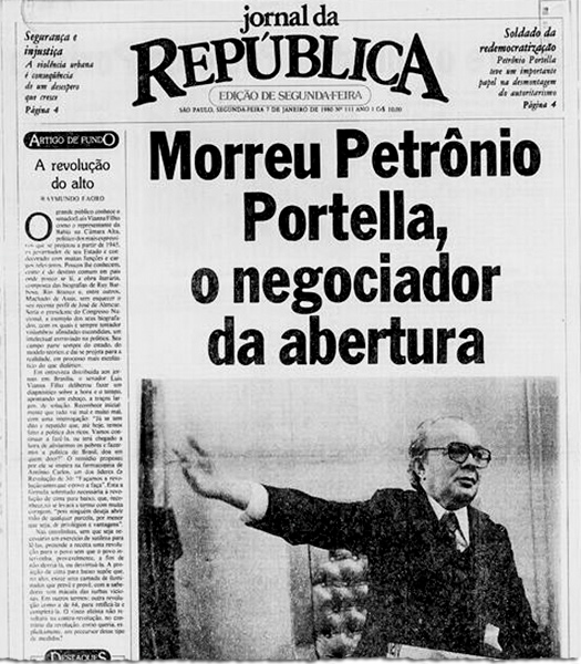 Jornal noticia morte de Petrônio, em 1980 (imagem: Biblioteca Nacional Digital)