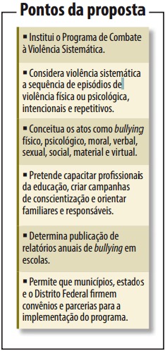 Projeto conceitua bullying e propõe combate à violência nas escolas