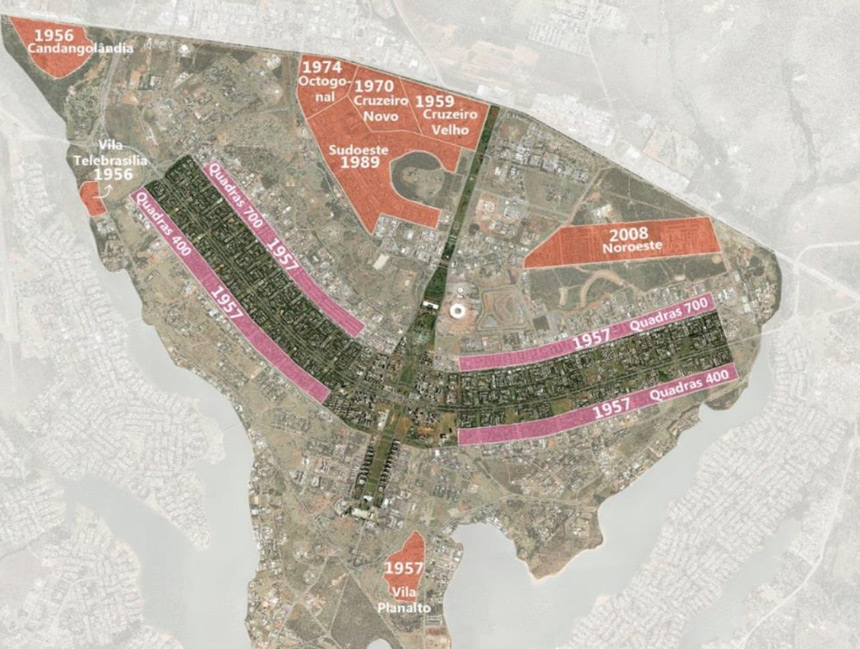 Áreas adicionadas ao projeto original do conjunto urbanístico de Brasília (imagem: Iphan)