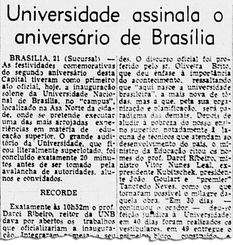 Reportagem do Correio da Manhã de 1962 noticia a inauguração da UnB (imagem: Biblioteca Nacional Digital)