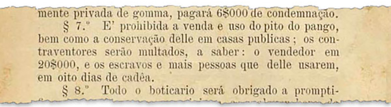 Lei municipal de 1830 proíbe a venda no Rio de Janeiro do "pito do pango", como o cigarro de maconha era chamado (imagem: reprodução)