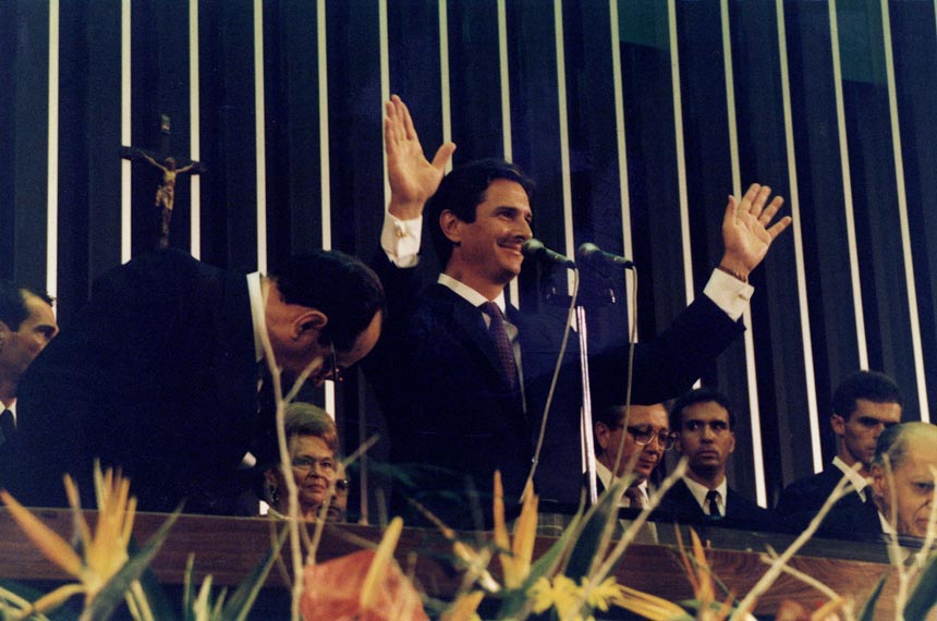 Posse do presidente Fernando Collor de Melo em 15.3.1990, em sessão conjunta do Congresso Nacional (foto: Arquivo do Senado)