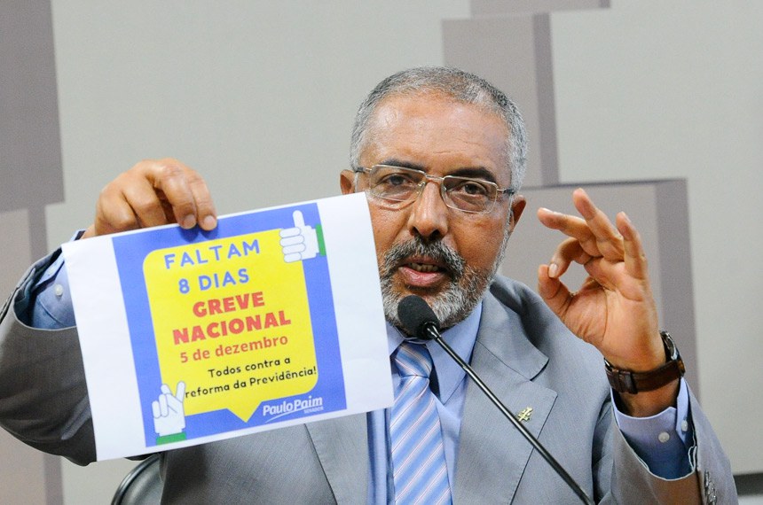 O senador Paulo Paim convidou todos a participarem da greve geral contra a Reforma da Previdência, marcada para ocorrer no próximo dia 5