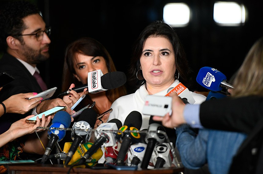 Senadora Simone Tebet (MDB-RS) concede entrevista. Foto: Marcos Oliveira/Agência Senado