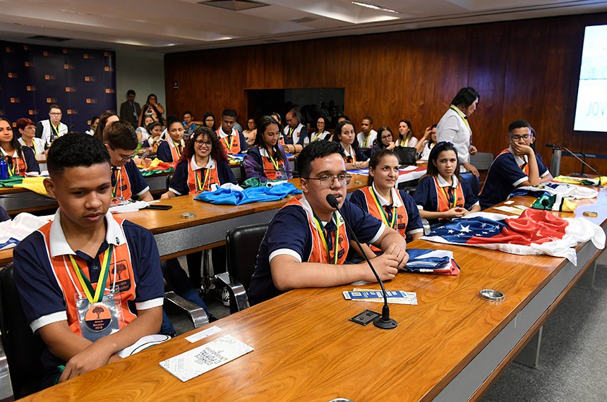 Alunos participantes da edição de 2019 do Jovem Senador em reunião no Senado