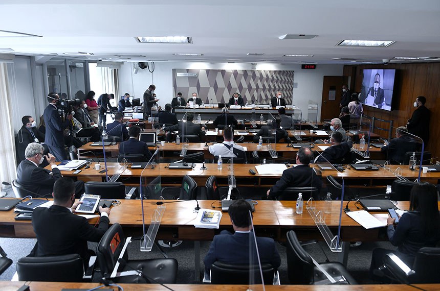 Vista geral da sala onde ocorrem as reuniões da CPI da Pandemia