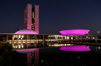Iluminação rosa no Congresso lembra o mês da LAM, doença rara dos pulmões
