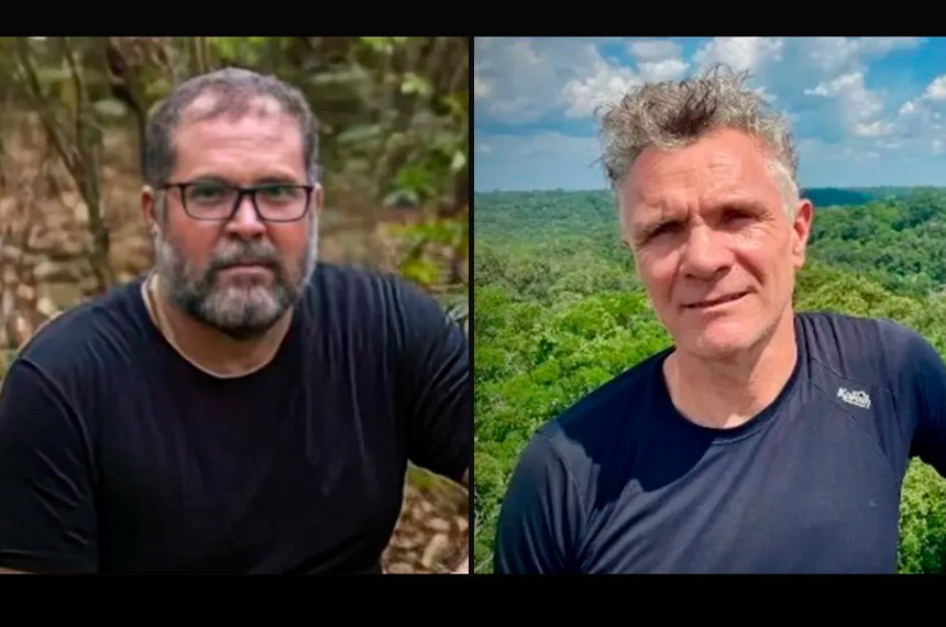 O indigenista Bruno Pereira e o jornalista britânico Dom Phillips que foram mortos na Amazônia.  Reprodução