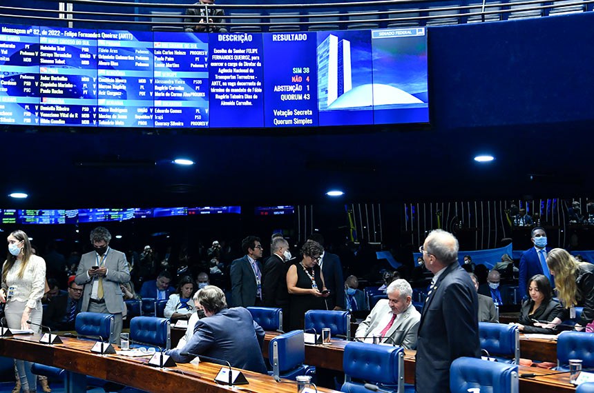 O Senado aprova a indicação de Felipe Fernandes Queiroz (MSF 82/2022) para o cargo de diretor da Agência Nacional de Transportes Terrestres (ANTT). A decisão será comunicada à Presidência da República.