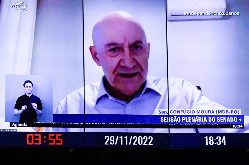 Senador Confúcio Moura (MDB-RO) em pronunciamento via videoconferência.