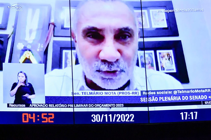 Em pronunciamento, via videoconferência, senador Telmário Mota (Pros-RR).