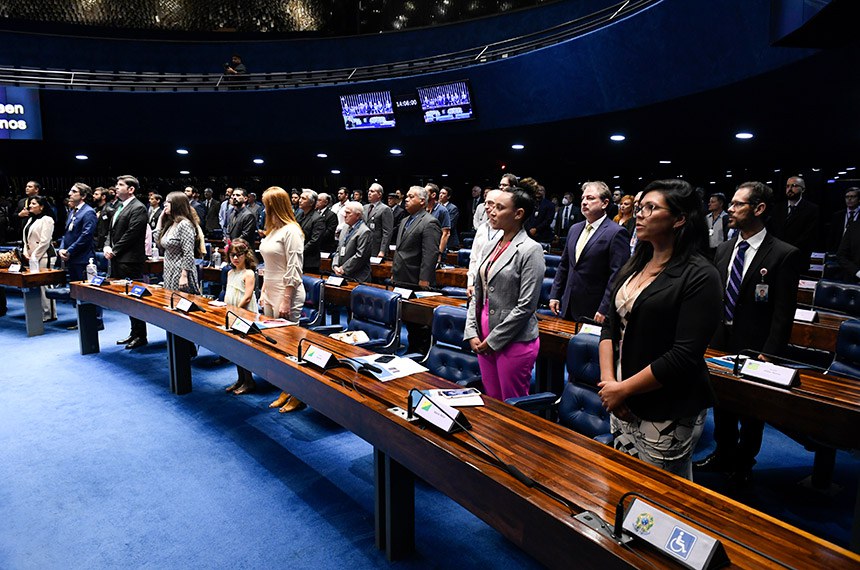 Parlamentares e convidados acompanham a sessão.