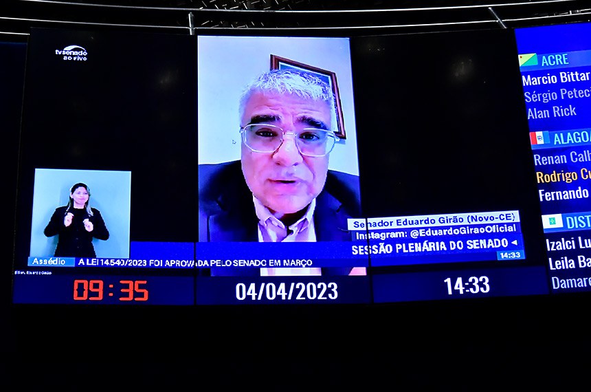 Em pronunciamento via videoconferência, senador Eduardo Girão (Novo-CE).
