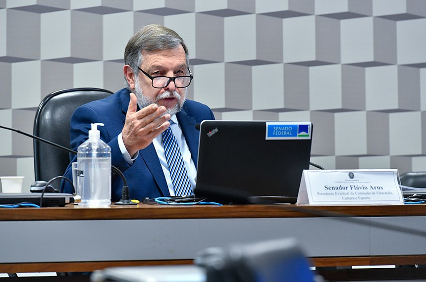 À mesa, presidente eventual da CE, senador Flávio Arns (Podemos-PR), conduz audiência.
