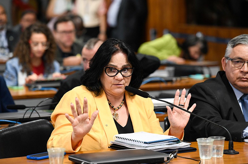 Em pronunciamento, à bancada, senadora Damares Alves (Republicanos-DF).